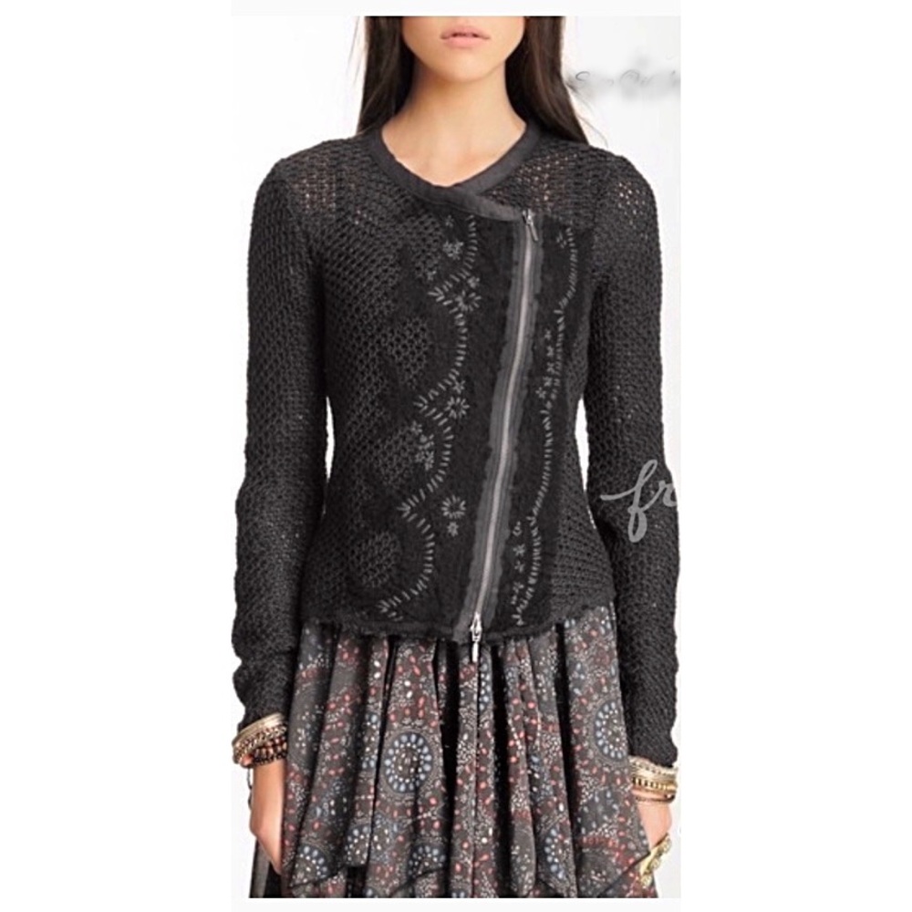 Free People Zip Motto Sweater Cardigan Jacket.
